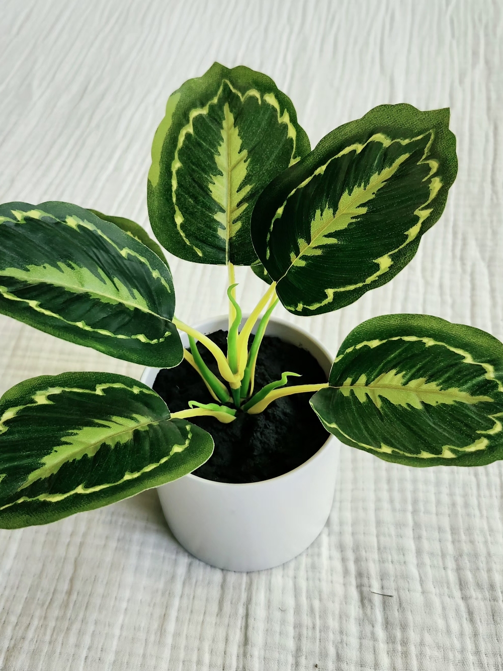 Artificial Green Variegated Tropical Leaf Potted Plant – Faux Plant Home Decor